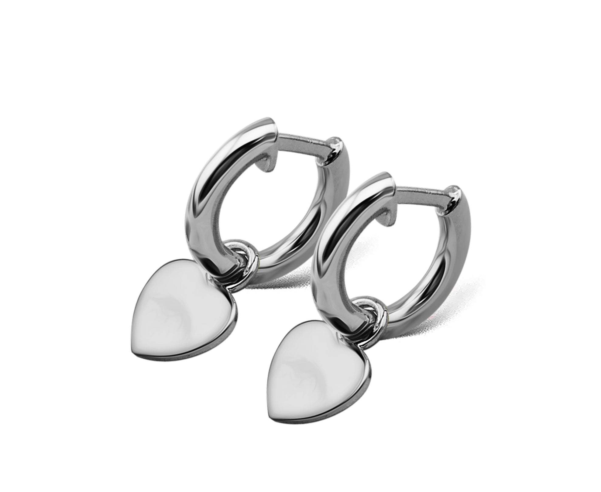 Heart Charm Hoop Earrings - Silver