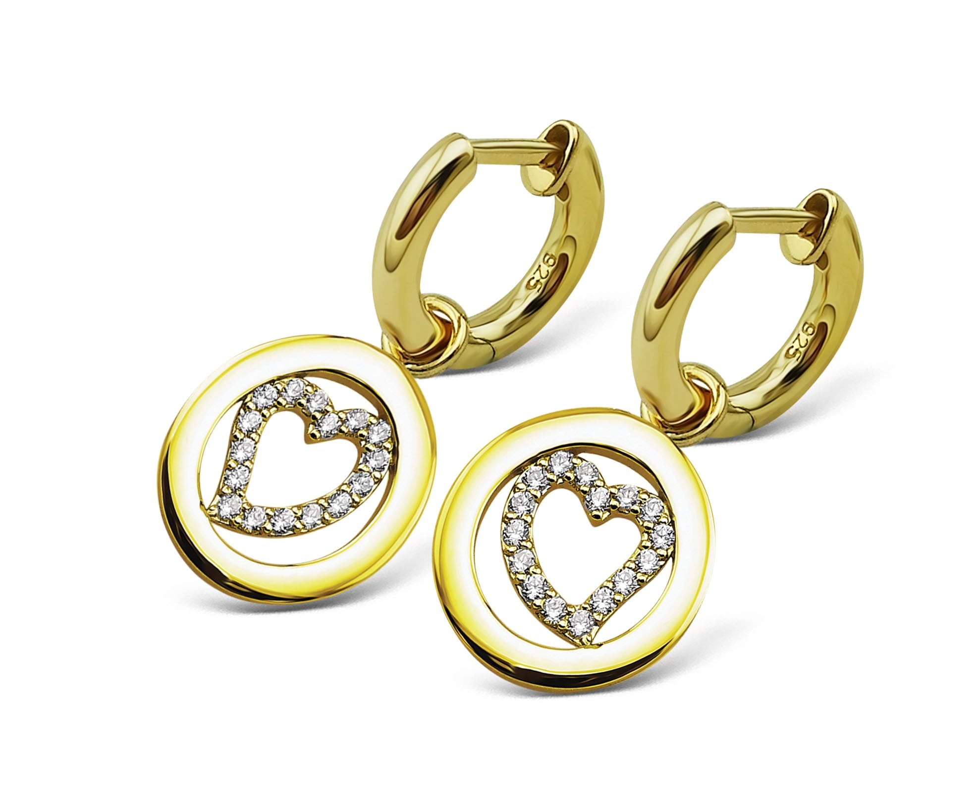 Sparkling Heart Hoop Earrings - Gold