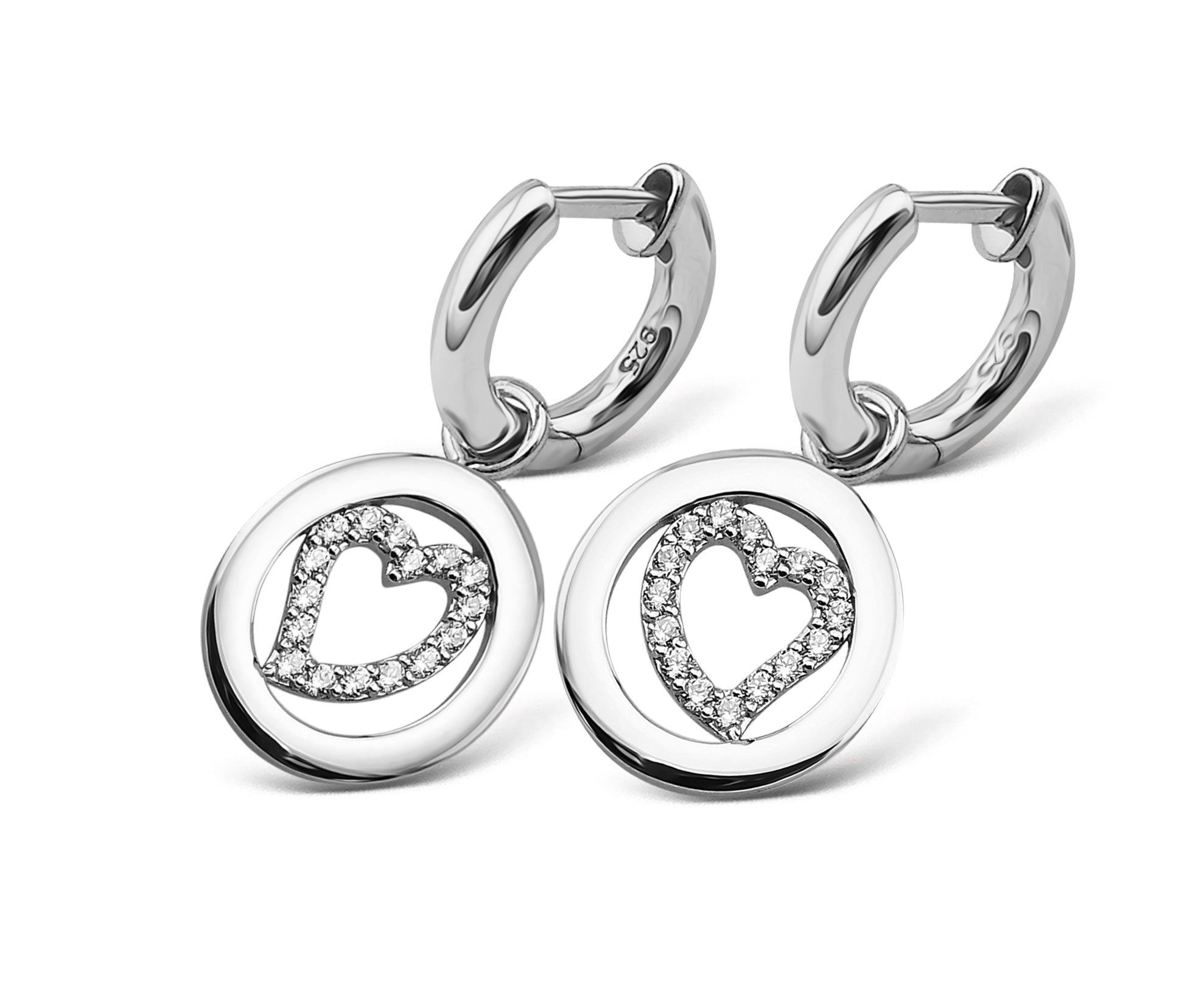 Sparkling Heart Hoop Earrings - Silver