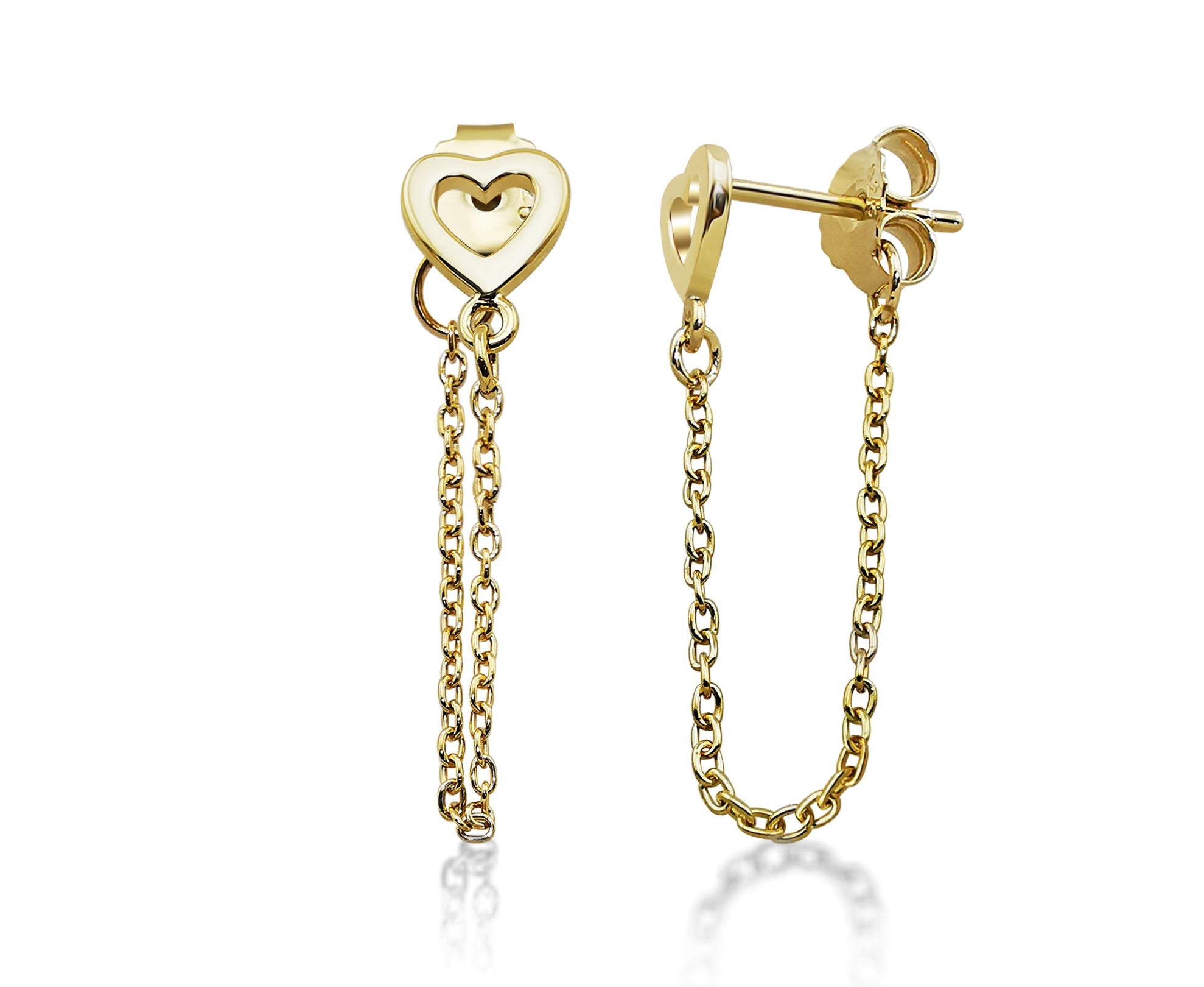 Open Heart Chain Drop Earrings - Gold
