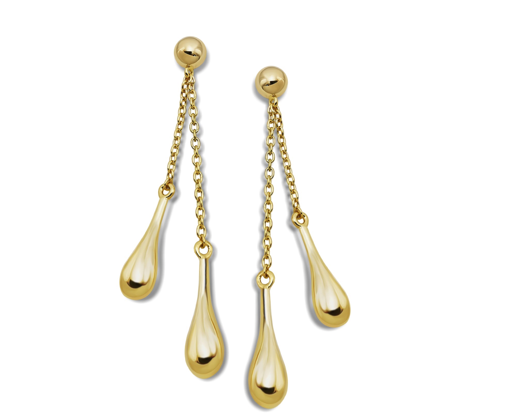 Triple Liquid Teardrop Chain Earrings - Gold