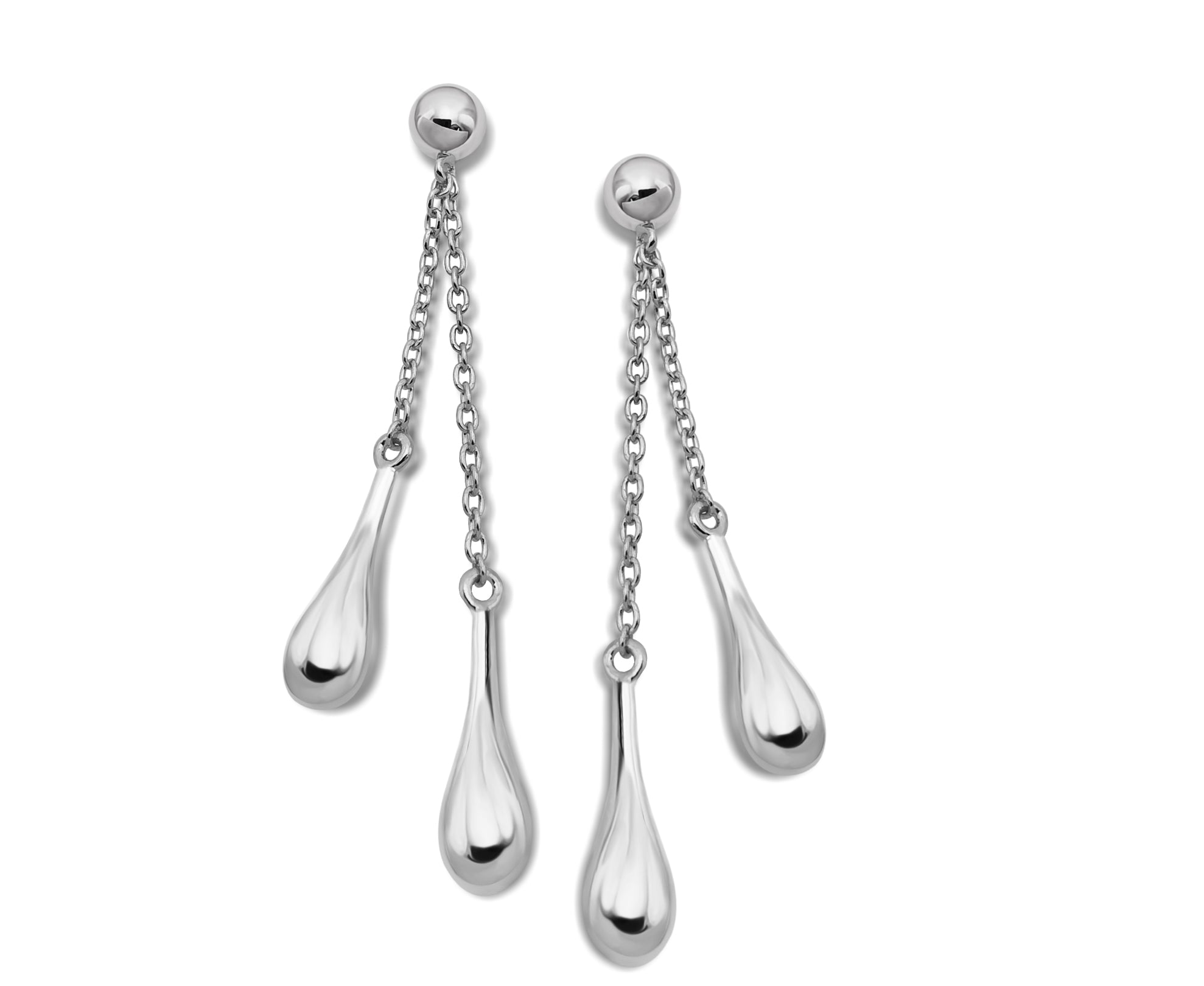 Triple Liquid Teardrop Chain Earrings - Silver